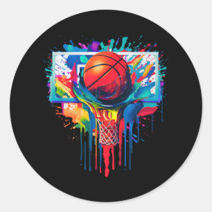 Colourful Drip Basketball Ball Hoop Slam Dunk Drip Classic Round Sticker