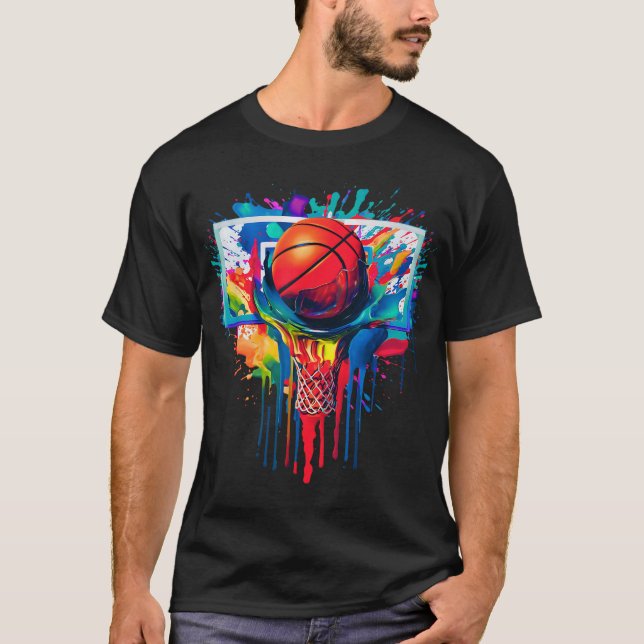 Colourful Drip Basketball Ball Hoop Slam Dunk Drip T-Shirt (Front)