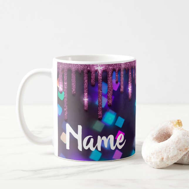 Colourful Dripping Glitter Design Coffee Mug Cup (With Donut)