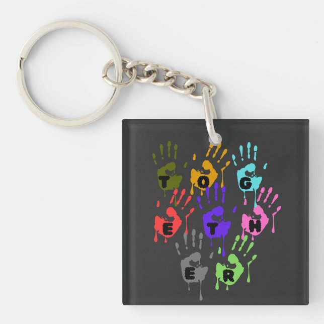 Colourful Dripping Handprints Forming Word Togethe Key Ring (Front)