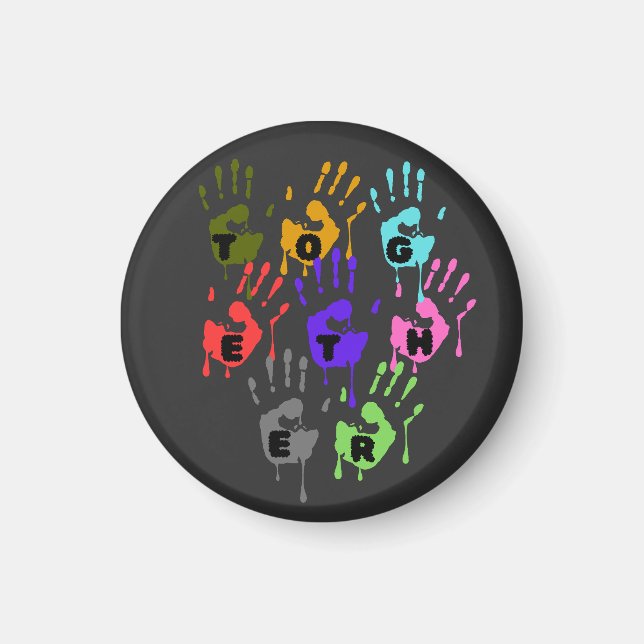 Colourful Dripping Handprints Forming Word Togethe Magnet (Front)
