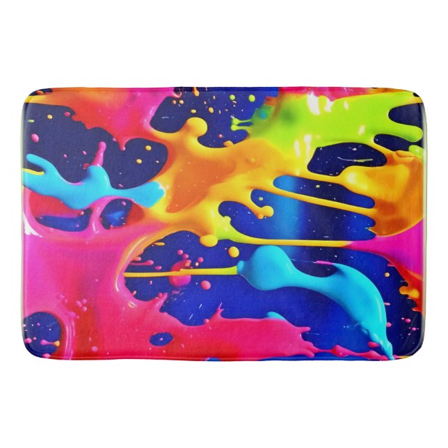 Colourful Dripping Paint Artwork Bath Mat (Front)