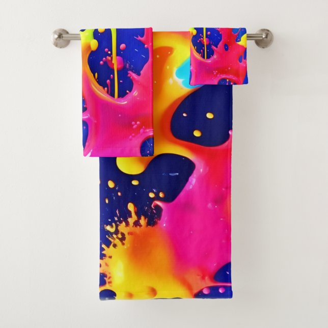 Colourful Dripping Paint Artwork Bath Towel Set (Insitu)