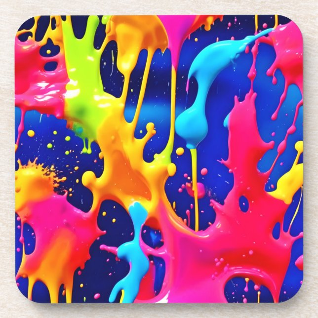 Colourful Dripping Paint Artwork Coaster (Front)
