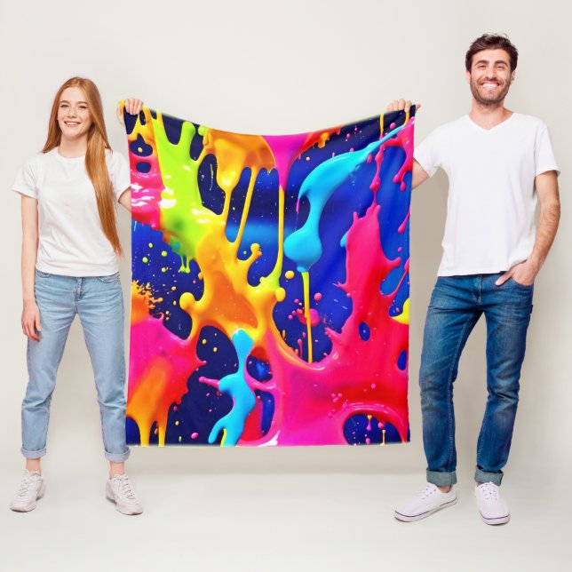 Colourful Dripping Paint Artwork Fleece Blanket (In Situ)