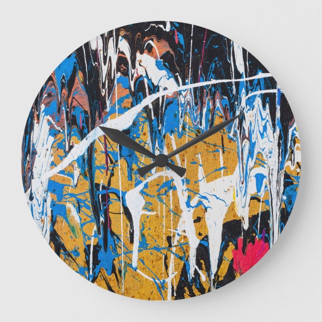 Colourful dripping paint: graffiti wall. large clock (Front)