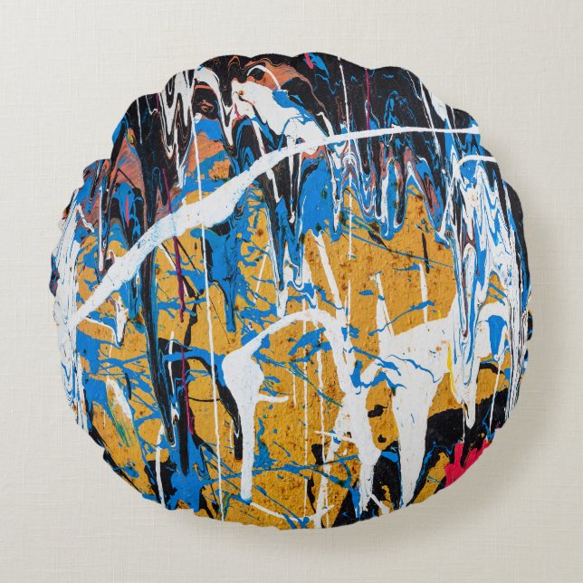 Colourful dripping paint: graffiti wall. round cushion (Front)