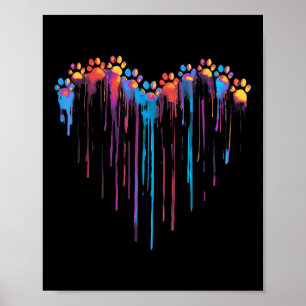 Colourful Dripping Paw Print Heart Pet Lovers Casu