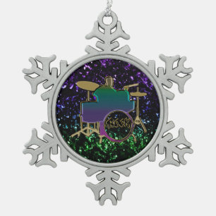 Colourful Drummer on Glitter Music Ornament