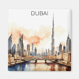 Colourful Dubai UAE Watercolor Magnet