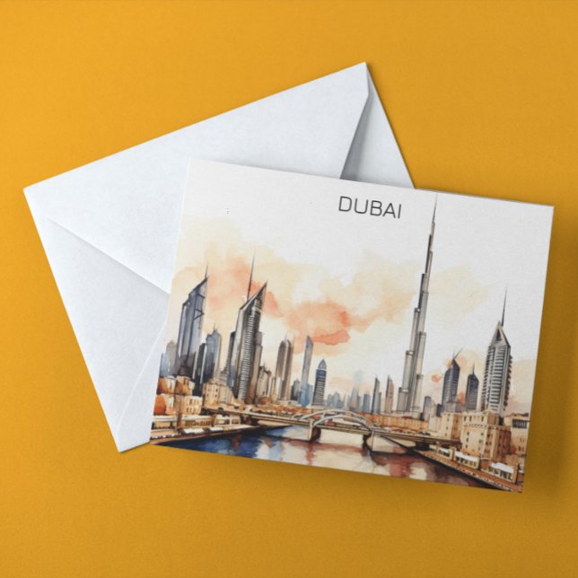 Colourful Dubai UAE Watercolor  Postcard (Colorful Dubai UAE Watercolor Postcard)