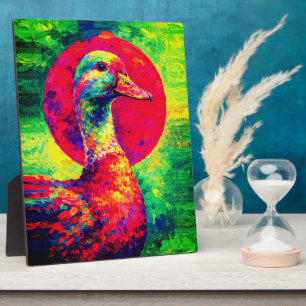 Colourful Duck Portrait Vibrant Impasto Plaque