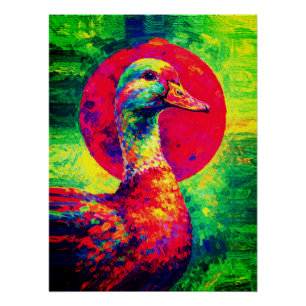 Colourful Duck Portrait Vibrant Impasto Poster