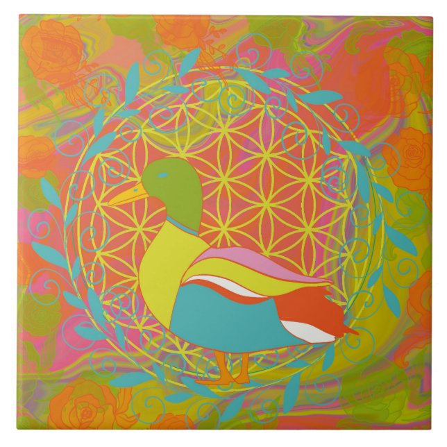 Colourful Duck – Vibrant Nature-Inspired Art Ceramic Tile (Front)