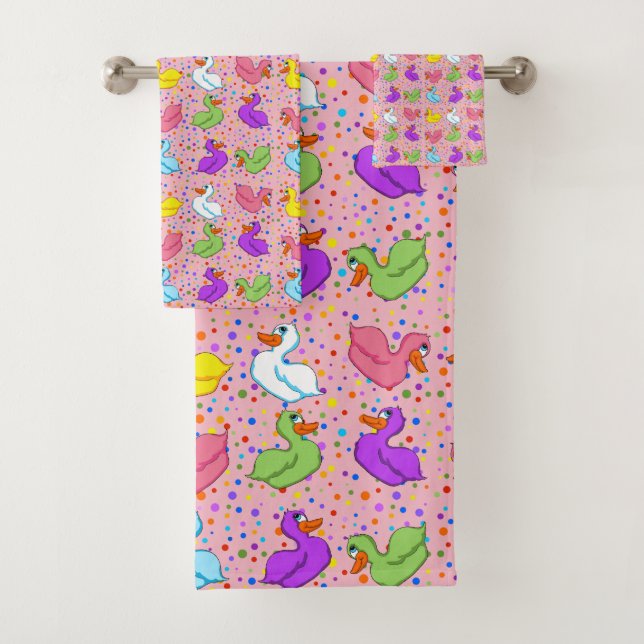Colourful Ducks Bathroom Towel Set (Insitu)