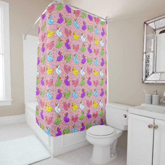 Colourful Ducks Shower Curtain (In Situ)