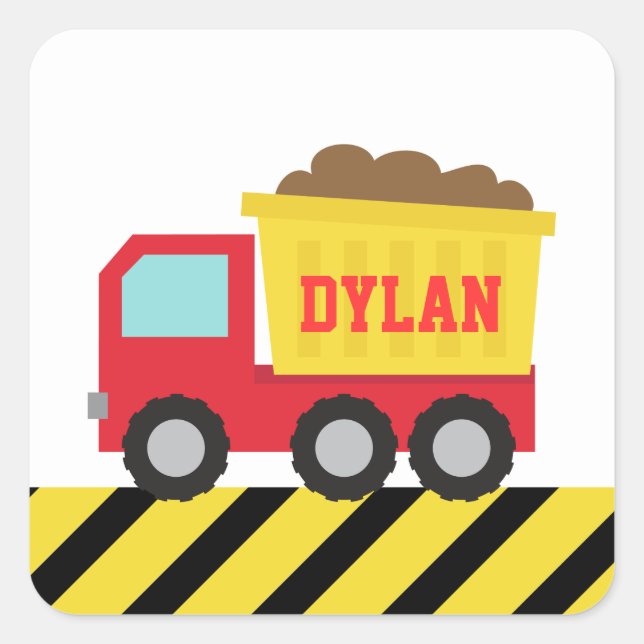 Colourful Dump Truck, Construction Vehicle, Boys Square Sticker (Front)