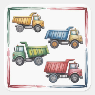 Colourful Dump Trucks 4th. Birthday Party Square Sticker