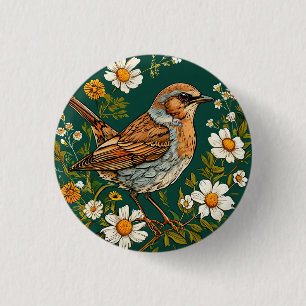Colourful Dunnock Bird Amid Blooming Flowers 3 Cm Round Badge