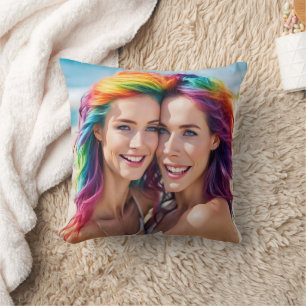 Colourful Duo With Vibrant Hair at the Beach Cushion