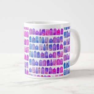Colourful Dutch Houses Amsterdam Pattern Purple Bl Large Coffee Mug