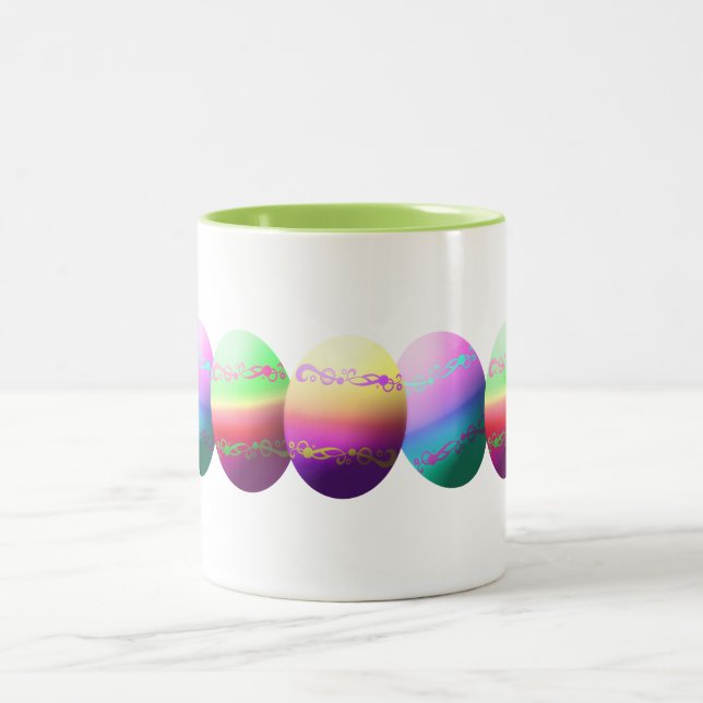 Colourful Dyed Easter Eggs Two-Tone Coffee Mug (Center)