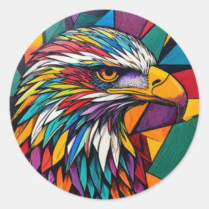 Colourful eagle artwork classic round sticker