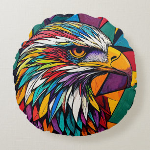 Colourful eagle artwork round cushion