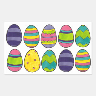 Colourful Easter Basket Egg Hunt Painted Eggs Rectangular Sticker