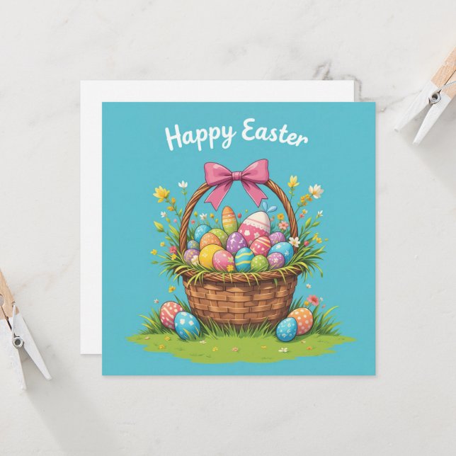 Colourful Easter Basket with Eggs Festive  Invitation (Front/Back In Situ)