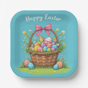 Colourful Easter Basket with Eggs Festive  Paper Plate