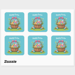 Colourful Easter Basket with Eggs Festive  Square Sticker