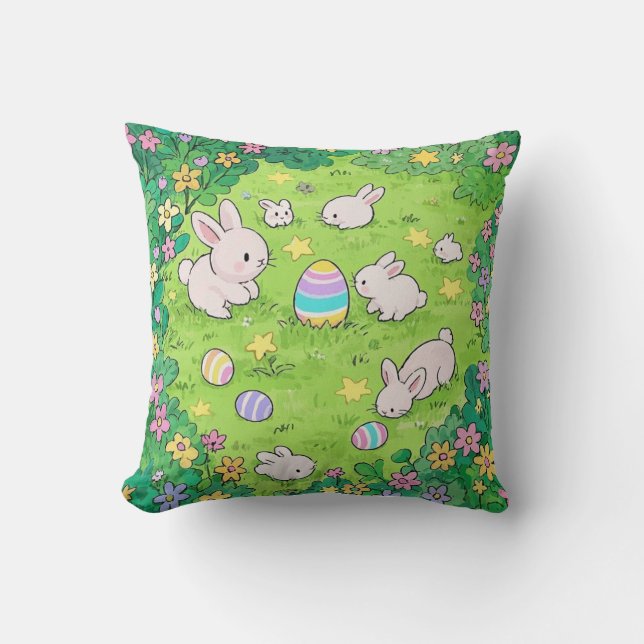 Colourful Easter Bunnies  Cushion (Front)