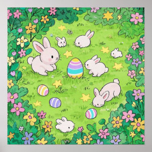 Colourful Easter Bunnies  Poster