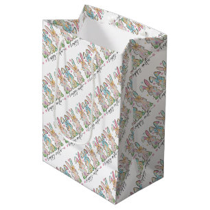 Colourful Easter Bunnies with Bows Medium Gift Bag