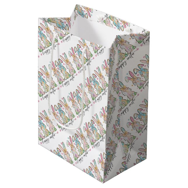 Colourful Easter Bunnies with Bows Medium Gift Bag (Front Angled)