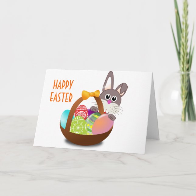 Colourful Easter Bunny And Eggs Holiday Card (Front)
