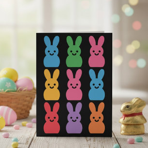 Colourful Easter Bunny Pop Art Pattern on Black Holiday Card