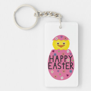 Colourful Easter Chick in Painted Egg Key Ring