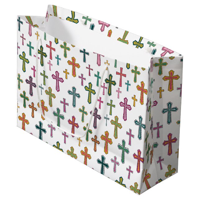 Colourful Easter cross patterned Large Gift Bag (Front Angled)