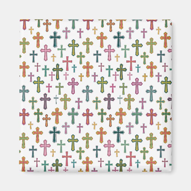 Colourful Easter cross patterned Magnet (Front)