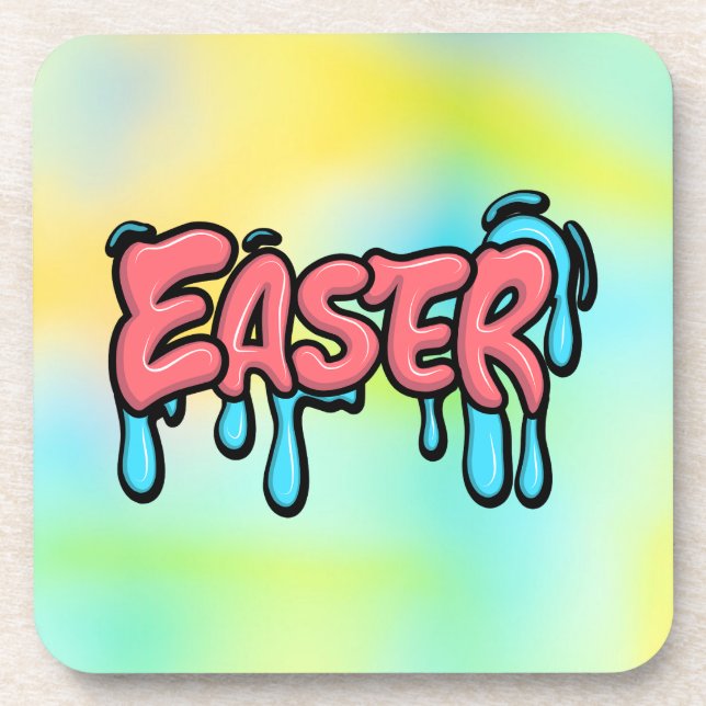 Colourful Easter Drip Text Graffiti Style Design Coaster (Front)