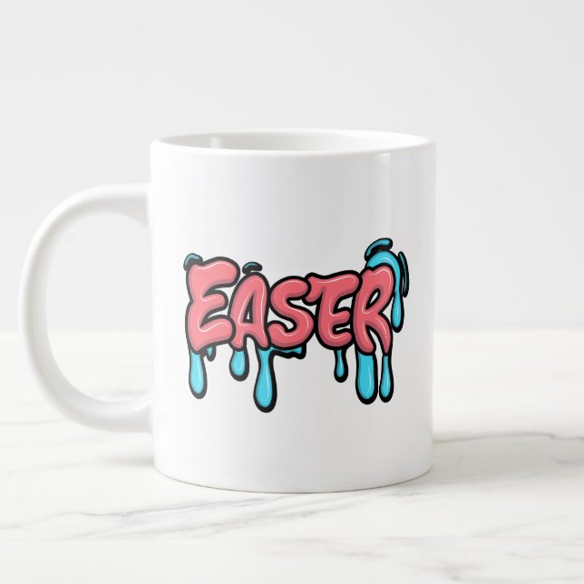 Colourful Easter Drip Text Graffiti Style Design Large Coffee Mug (Left)