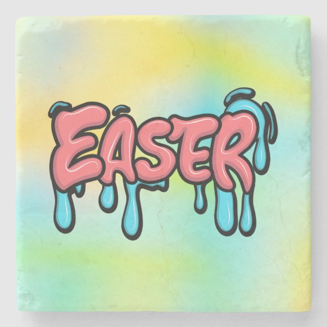 Colourful Easter Drip Text Graffiti Style Design Stone Coaster (Front)
