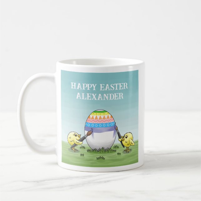 Colourful Easter egg is painted by the chickens Coffee Mug (Left)