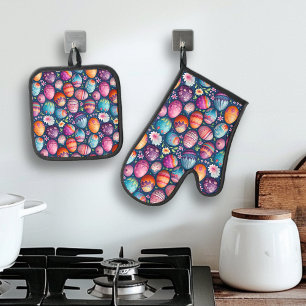 Colourful Easter Egg Pattern Fun  Oven Mitt & Pot Holder Set