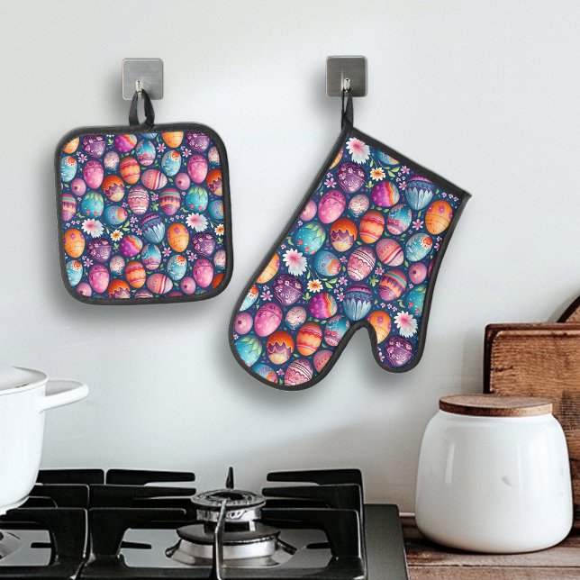 Colourful Easter Egg Pattern Fun  Oven Mitt & Pot Holder Set (Creator Uploaded)