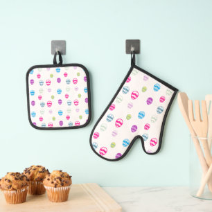 Colourful Easter Egg Pattern Oven Mitt & Pot Holder Set