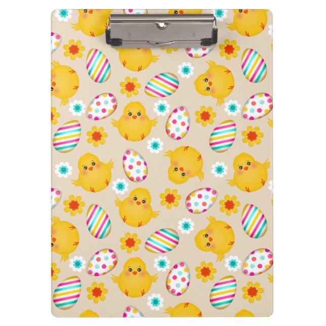 Colourful Easter Eggs and Chicks Pattern Clipboard (Front)