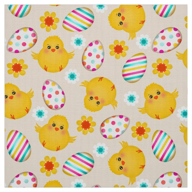 Colourful Easter Eggs and Chicks Pattern Fabric (Swatch)
